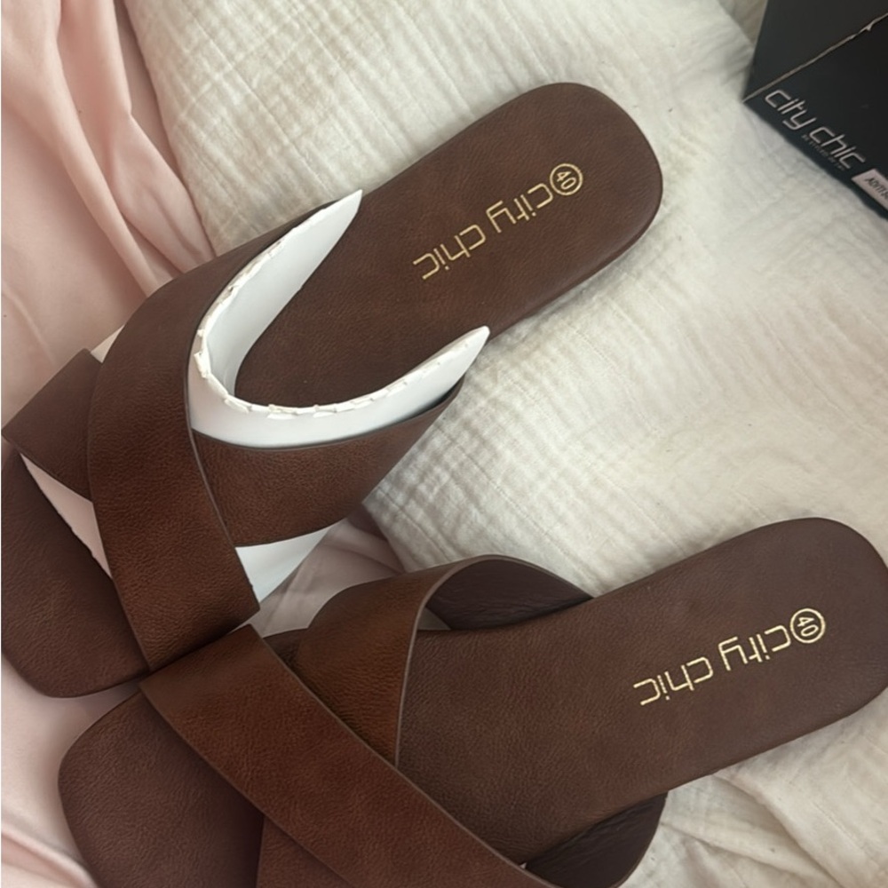 City Chic Brown Slide Sandals